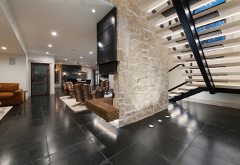 760 Suffolk Dr-52 Custom stairs and basement media room