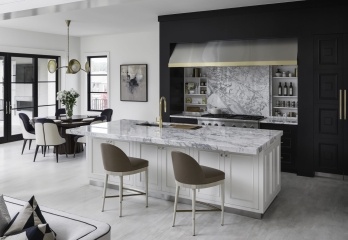 Custom black and white kitchen with gold hardware Custom black, white and gold kitchen