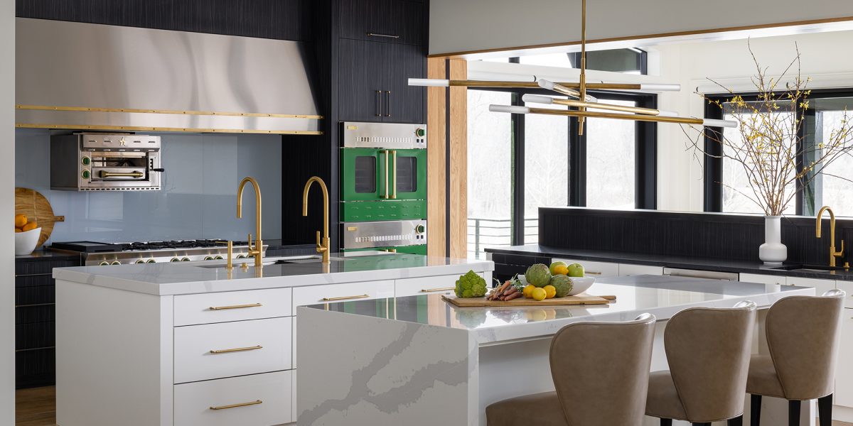 Custom built kitchen with green appliances