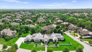 Birds-eye view of sprawling Overland Park Kansas custom built ranch