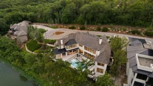 Aerial view of Belton MO custom home and surrounding land