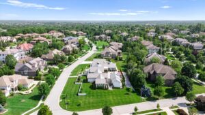 Aerial view of custom built luxury Overland Park KS home