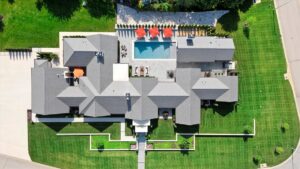 Aerial view of custom built luxury home in Overland Park Kansas