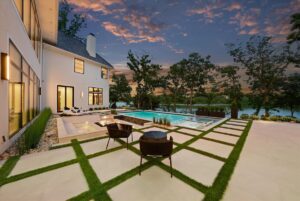 View of back yard and pool of Belton MO custom built home