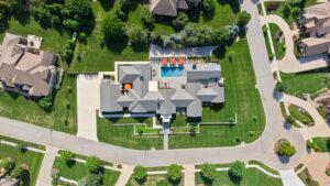 Aerial view of custom built luxury home in Overland Park Kansas