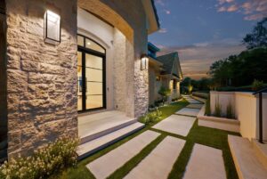 View from the side of the front entrance of custom built Belton MO home