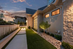View of sidewalk next to custom built home in Belton Missouri
