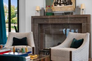 Custom marble fireplace at beautiful sprawling ranch home in Overland Park KS