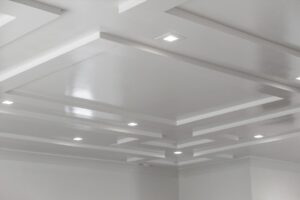 Custom crown molding and ceiling lighting in luxurious Overland Park Kansas home