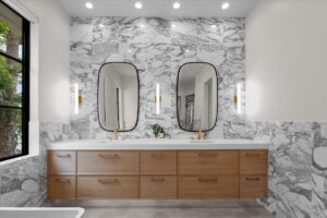 Double vanity in master bathroom in luxury Belton MO home
