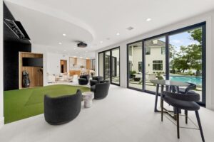Basement seating area in luxury custom built Missouri home