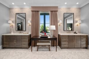 Double vanity and mirror at luxury ranch in Overland Park Kansas