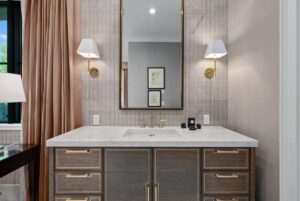 Vanity and mirror at luxury ranch in Overland Park Kansas