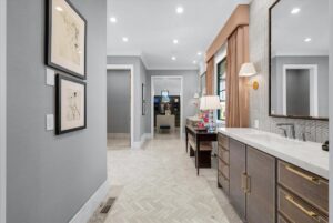 Double vanity in master bathroom of custom home in Overland Park Kansas