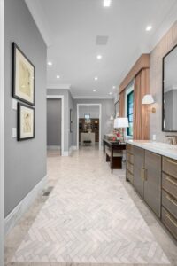 Double vanity in master bathroom of custom home in Overland Park Kansas