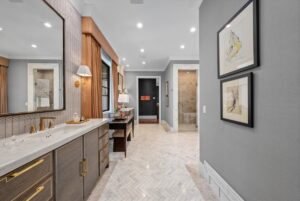 Double vanity in master bathroom of custom home in Overland Park Kansas
