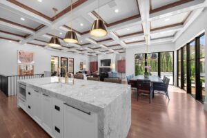 View from the kitchen of custom luxury ranch in Johnson County KS