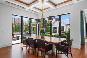 Dining area overlooking pool in Overland Park Kansas