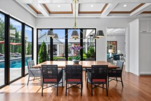 Dining area overlooking pool in Overland Park Kansas