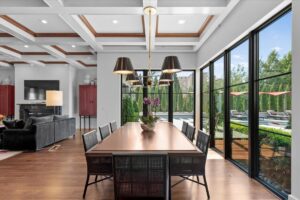 Dining area overlooking pool in Overland Park Kansas