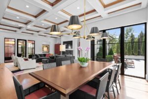 Living and dining area in custom built Overland Park Kansas ranch