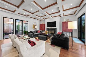 Living area overlooking pool in Overland Park Kansas