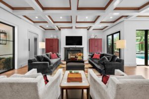 Living area overlooking pool in Overland Park Kansas