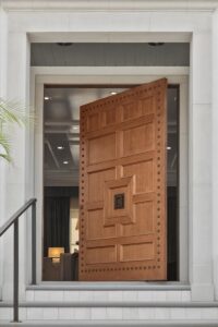 Front entrance of sprawling custom built ranch in Overland Park Kansas