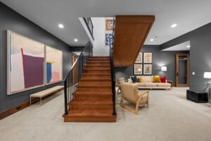 Stairs down to the basement in luxury Overland Park KS home