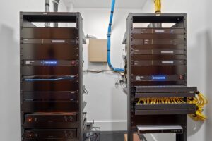 IT equipment in garage of custom built Overland Park Kansas ranch