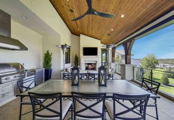 Picture of outdoor covered patio with fireplace and tv